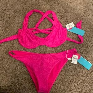 Beach bunny hot pink leopard SET